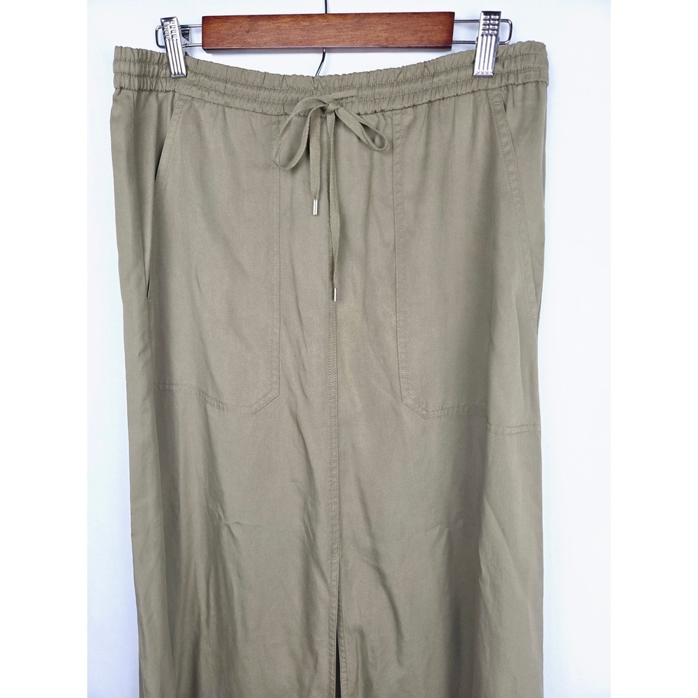 Lauren Ralph Lauren Maxi Skirt S Olive Green Lyocell Cargo Utility Split Earthy - Picture 3 of 12